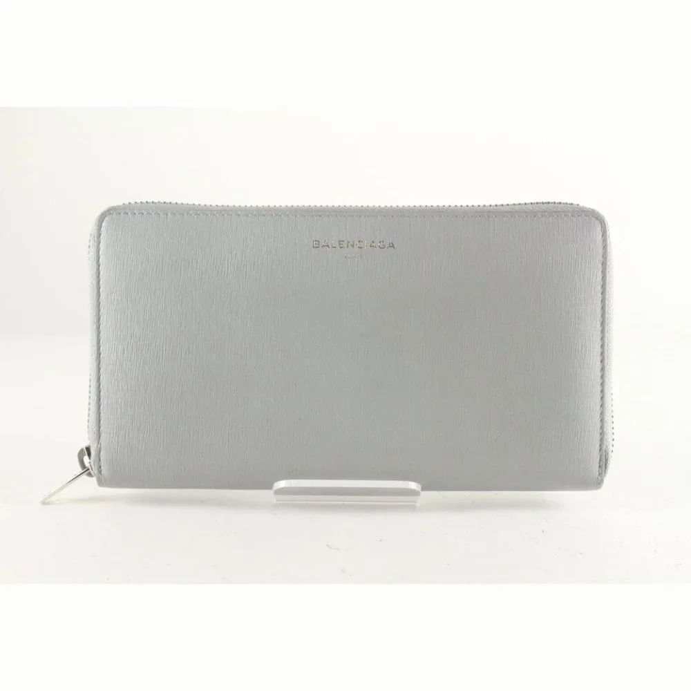 BALENCIAGA Grey Leather Zip Around Wallet 1BAL726K